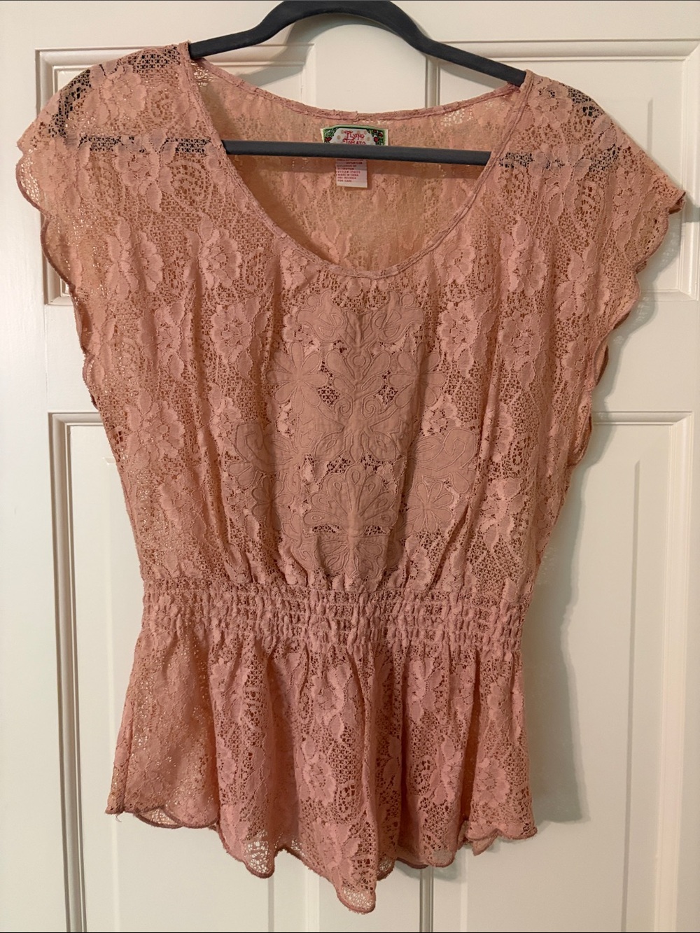 Flying Tomato Lace Peplum Blouse in Dusty Rose